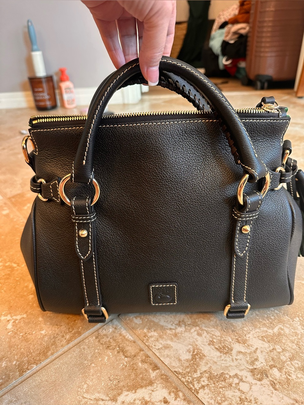 Dooney & Bourke Black Leather Satchel with Gold Hardware
